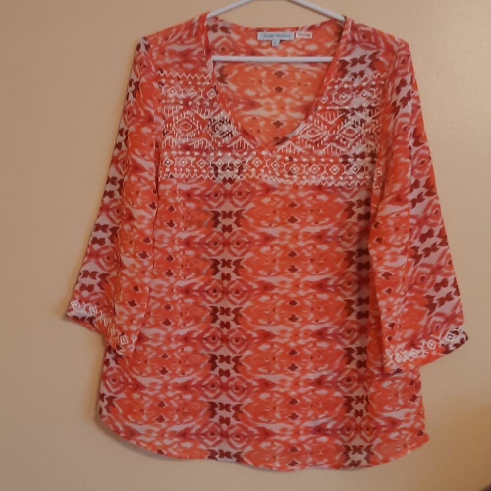 Claudia Richard| Woman's Tunic, Top| Orange&White|